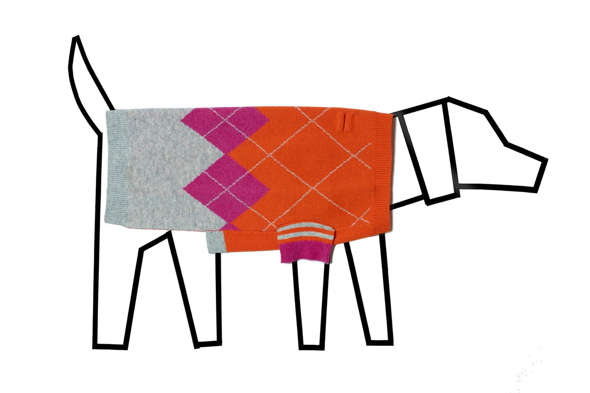 Dog Sweater - Argyle Dog Sweater - Orange/Pink
