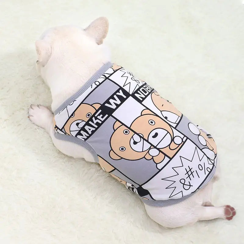 Cotton Comic Bear Dog Vest for Bulldogs and Pugs