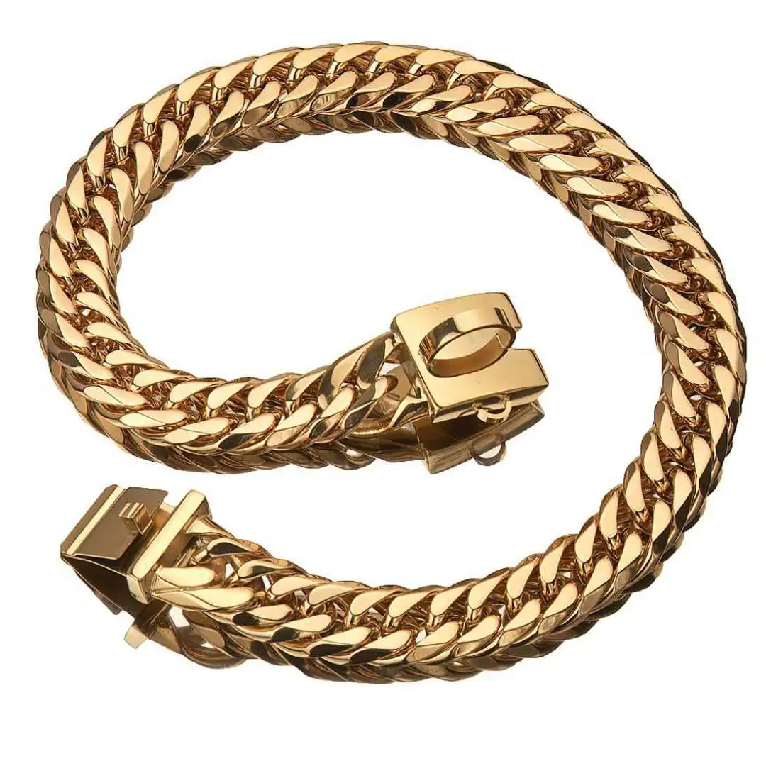 Gold Stainless Steel Dog Collar and Leash Set 17mm