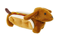 10" Plush Dog in a Bun Hotdog with Squeaker - Dog Toy