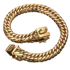 Gold Stainless Steel Dog Collar and Leash Set 17mm