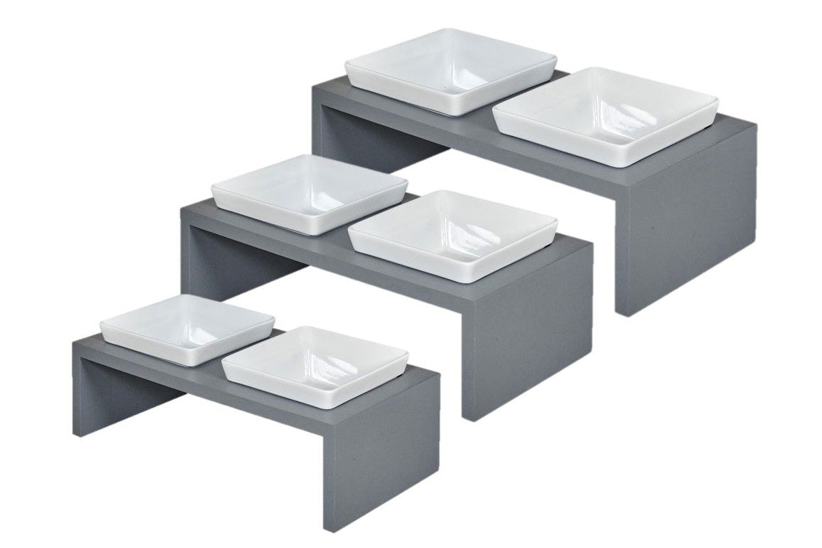 Artisan Moderno Gray Double Feeder - Wood - 3 Sizes